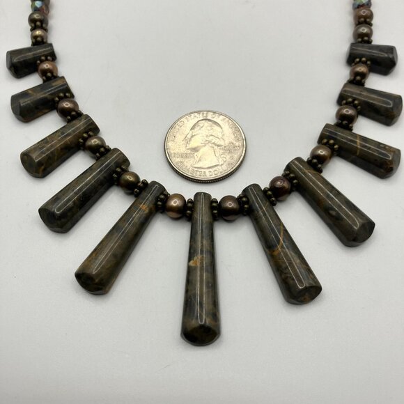 Artisan Natural Bronzite and Pearl Beaded Necklace 19 inches Handmade NEW - Picture 4 of 14